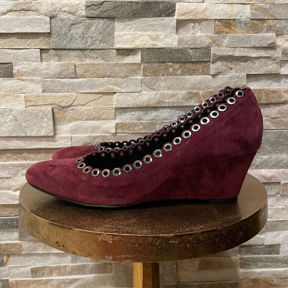 Van Eli 8N Suede Wedge Pumps | Plum Purple, Grommet Trim, Comfort Heels - Picture 8 of 8